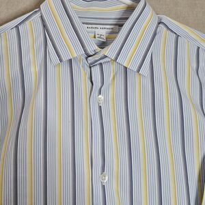 Banana Republic Dress Shirt Mens L Blue Yellow Striped Long Sleeve Button Front
